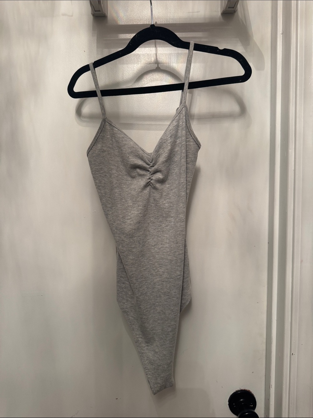 American Eagle Outfitters Light Gray Ruched Bandeau Bodysuit